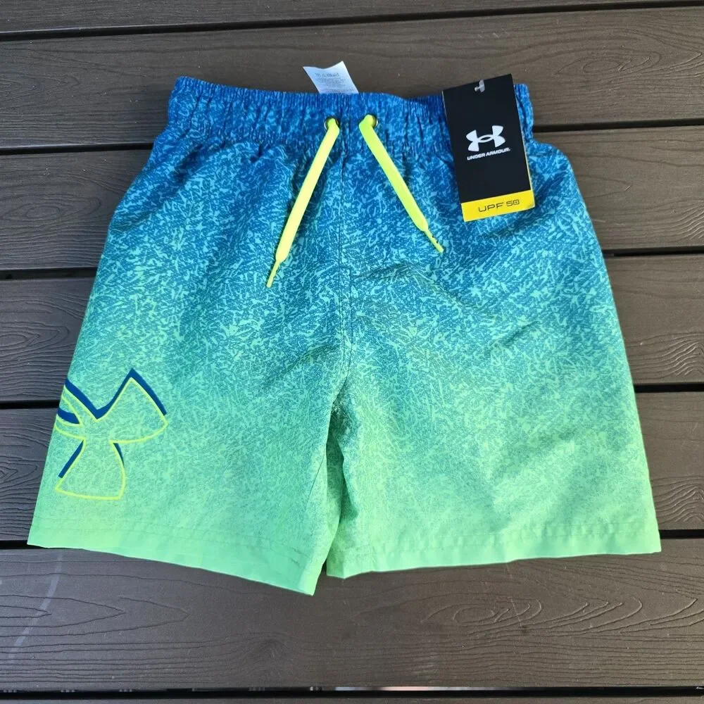 New Under Armour Swim Shorts Youth  Boys M Blue Green Ombre  Mesh Lined UPF 50+